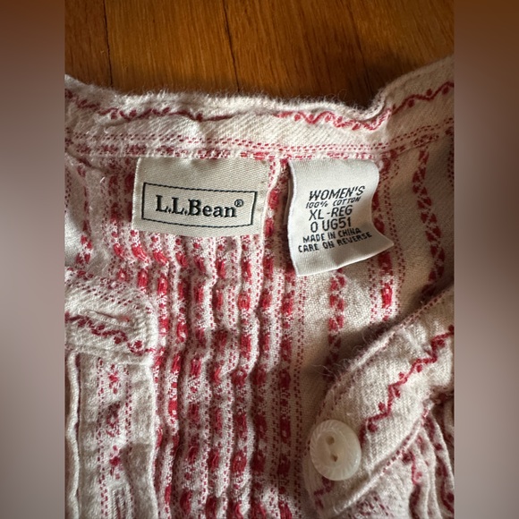 Vtg LL Bean Dobby Pintuck Cream/Beige Cotton Prairie Flannel Nightgown, Size XL - Picture 3 of 6